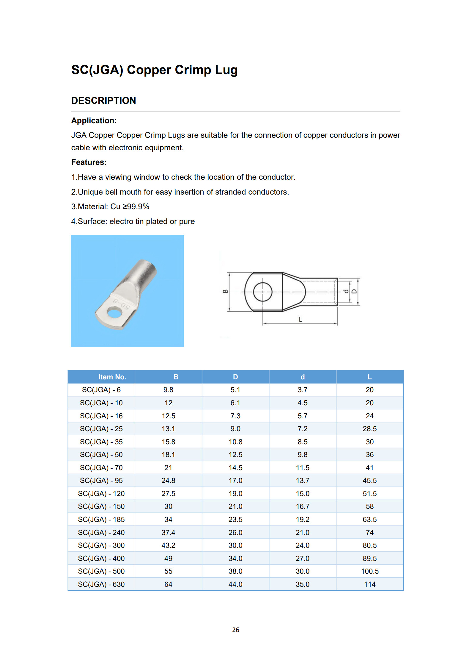 SC(JGA) Copper Cable Lugs detail 1